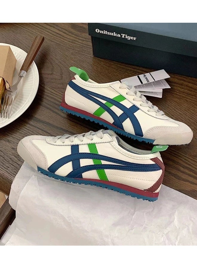 TIGER Retro sneakers with blue and green classic color-blocked leather, stylish and versatile, suitable for both men and women - Image 3